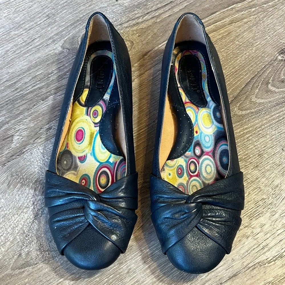 Born Julianne Navy Blue Leather Knotted Ballet Flats B17704 Womens 7.5 38.5